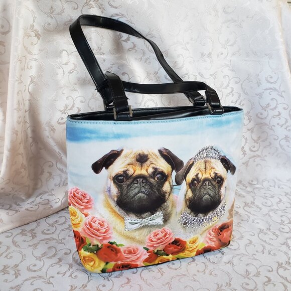 Pugs & Roses Rhinestone studded handbag. Bride and groom couple - Picture 8 of 13